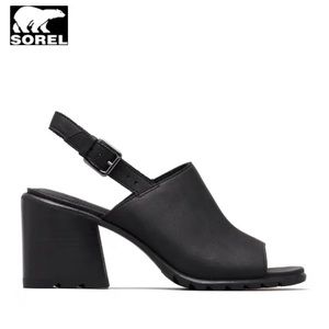 Anthropologie‎ Women's SOREL Nadia Black Leather Slingback Chunky Heel S…